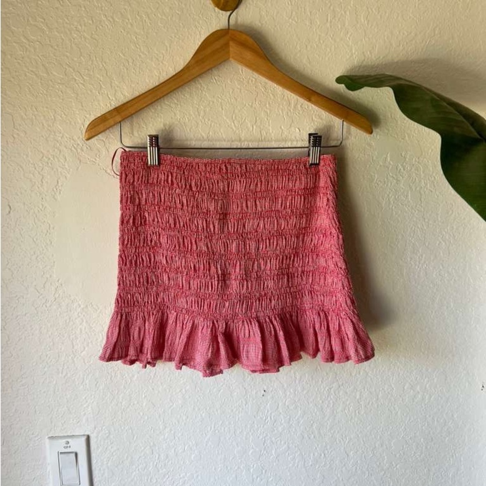 Zara Red/White Gingham Ruffled Women's Skirt Sz M